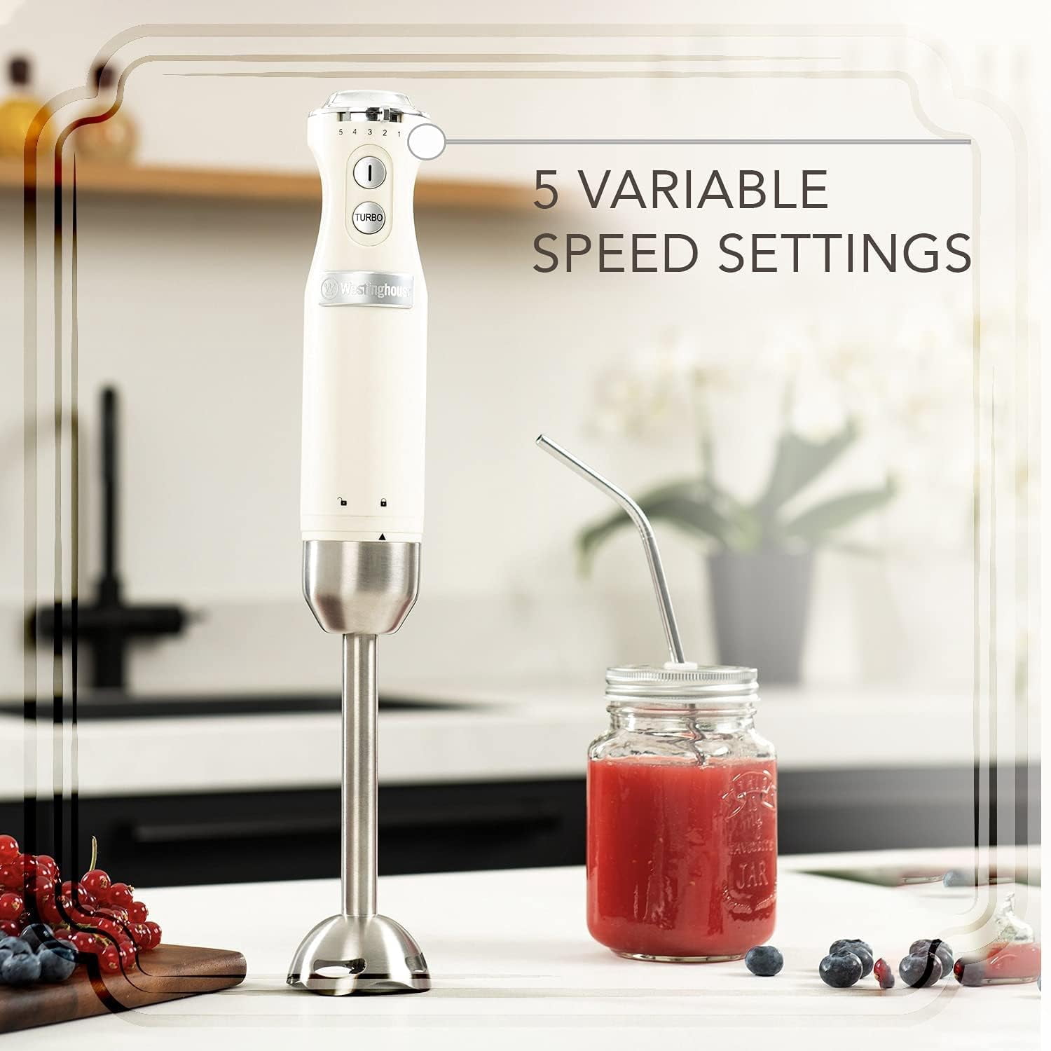 Hand Blender - 5-Speed Immersion Blender with  Function, Stainless Steel Blades & Rod, 500W Power, Detachable Easy Clean Design, Best for Smoothies & Soups - Retro Appliance, White