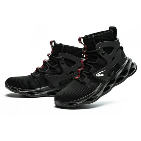 

Wehilion Steel Toe Lightweight Working Shoes for Men Breathable Mesh Safety Shoes Anti Pierce High Top Sneakers Footwear