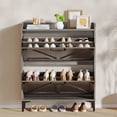 thumbnail image 3 of Narrow Shoe Organizer for Entryway, Slim Hidden Shoe Cabinet for Tiny Little Space, Freestanding Shoe Storage Cabinet with 2 Flip Drawers - with Open Storage for Entryway, Foyer,Hallway (Gray), 3 of 7