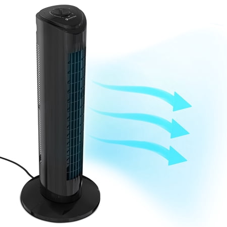 Comfort Zone 29  3-Speed Oscillating Tower Fan with Sturdy Base  Black