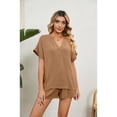 thumbnail image 2 of XCHQRTI Women 2024 Casual 2 Piece Outfits V Neck Tshirts High Waisted Shorts with Pockets, 2 of 7