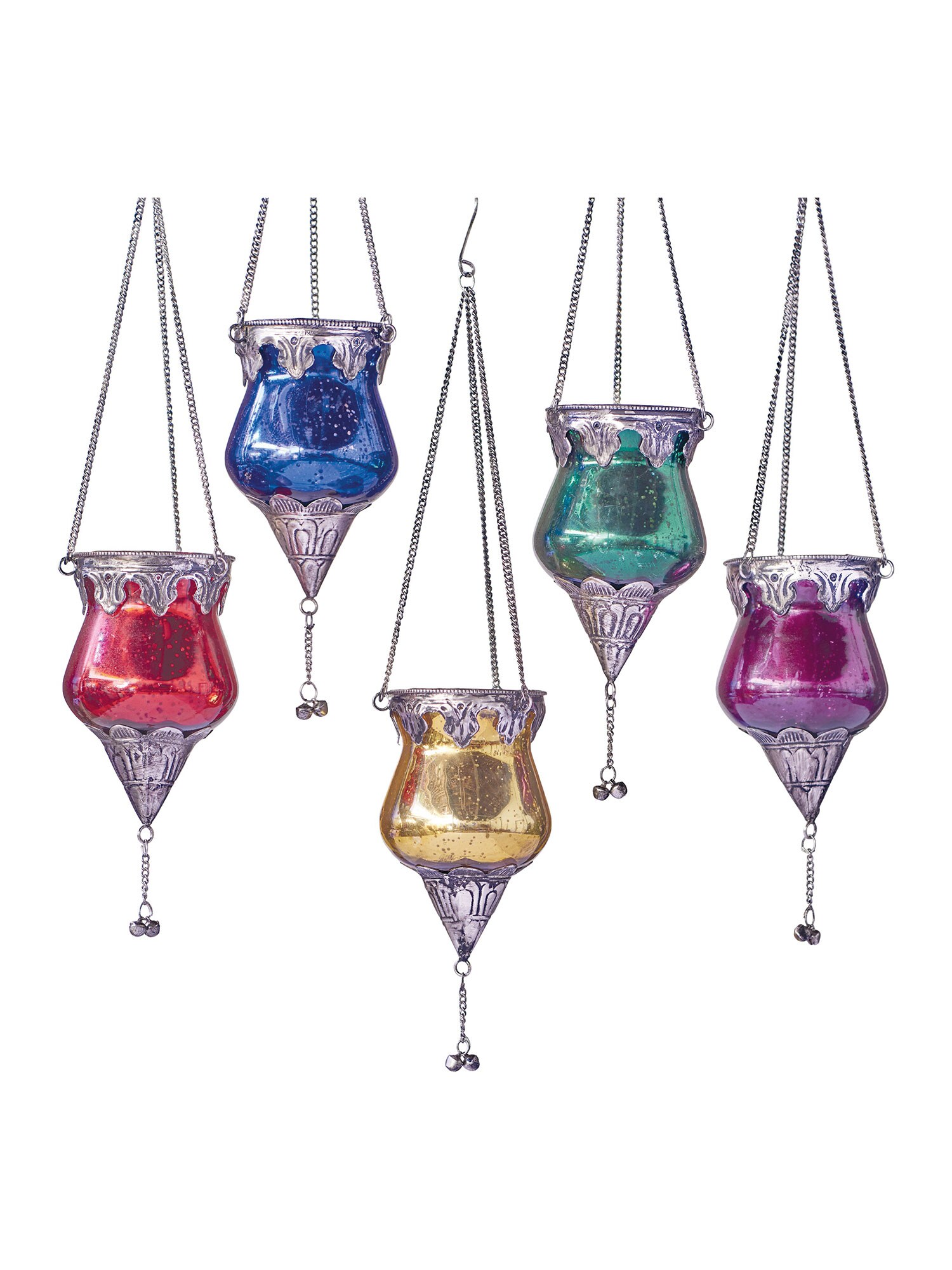 Mercury Glass Candle Holders Set of 5 Hanging Tealight Lanterns
