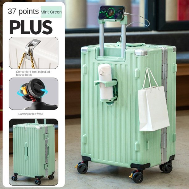 Maleta de gran capacidad de 30/32 pulgadas, equipaje rodante con marco de aluminio grueso, maleta de embarque con carga USB y portavasos