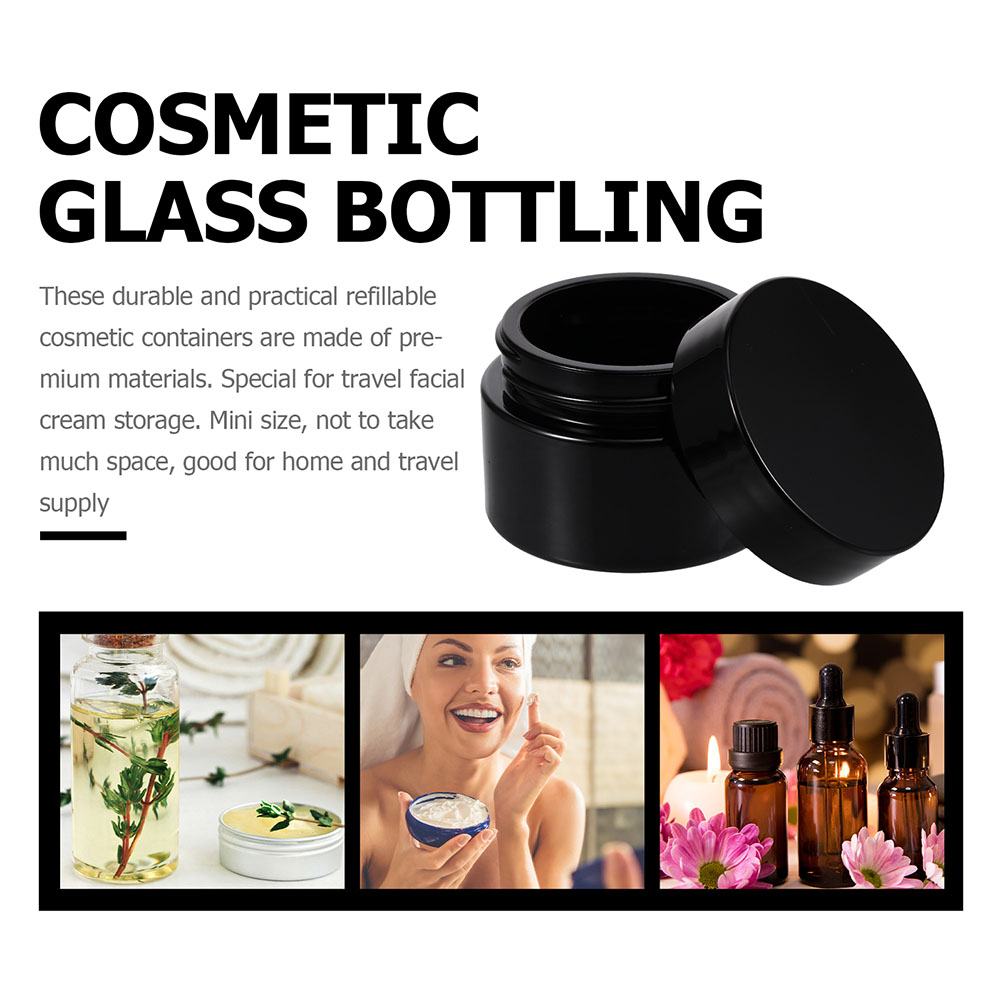 SKISUNO 10Pcs Black Glass Cosmetic Container Durable Cream Jar Packaging