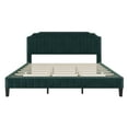 thumbnail image 4 of Royard Oaktree King Size Platform Bed Frame with Velvet Tufted Curved Headboard Linen Upholstered Bed with Solid Wood Frame and Slats, Nailhead Trim, No Box Spring Needed, Green, 4 of 7