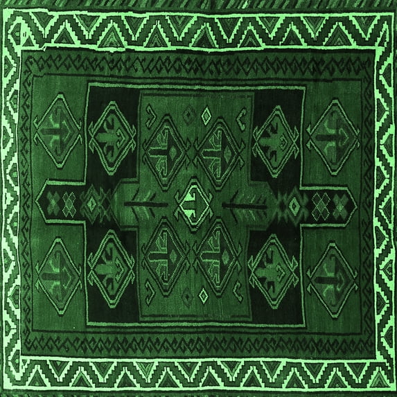 Ahgly Company Indoor Square Persian Emerald Green Traditional Area Rugs, 4' Square