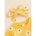 thumbnail image 6 of Nygoyerh Toddler Girl Fall Outfits Daisy Print Playwear Crew Neck Bodysuits Long Sleeve Sweatshirts + Long Pants + Headband 3Pcs Set Newborn Infant Clothing, 6 of 7