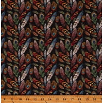 Cotton Feathers Aztec Native Tribal Birds Plumes Plumage Black Cotton Fabric Print by the Yard (119637)