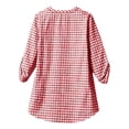 thumbnail image 4 of Vivianyo HD Women's V Henley Gingham Plaid Blouse, Adjustable Roll Tab Three Quarter Sleeve Shirt for Women, Spring Summer Casual Tunic for Grocery Runs and Neighborhood Walks, Sizes S-2XL, 4 of 7