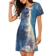 thumbnail image 2 of Pofeuu Clear Sky Blue Cat Print Women's Loose Fit Short Sleeve Nightgown, Comfortable Sleep Dress for Women, Casual Lounge Sleepwear, Soft Cotton Sleep Dress, 2 of 6