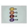 thumbnail image 1 of YOLO Cutting Board, Acronym Design with Colorful Circles You Only Live Once Lettering Geometric Pattern, Decorative Tempered Glass Cutting and Serving Board, Small Size, Multicolor, by Ambesonne, 1 of 1