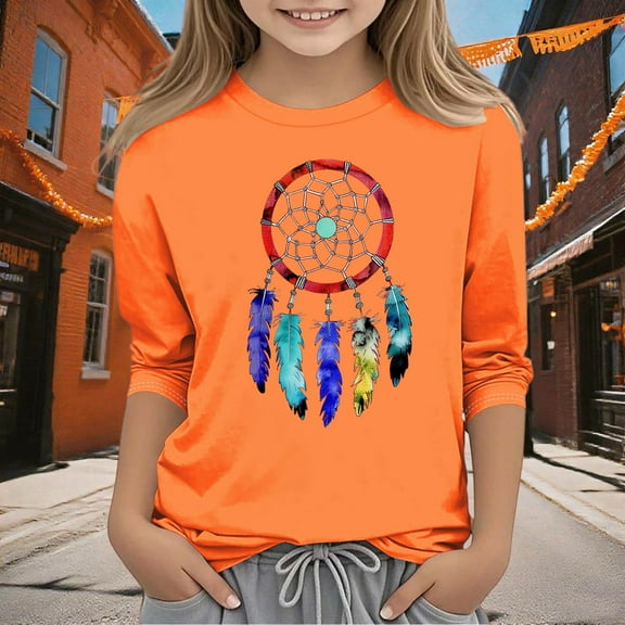 Frwgonr Cute Shirts for Girls Orange Kids Summer Fall Crewneck Loose Casual Tops Tees Size 3T-12