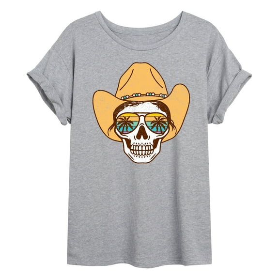 Instant Message - Beach Cowgirl Skull - Juniors Oversized Graphic T-Shirt