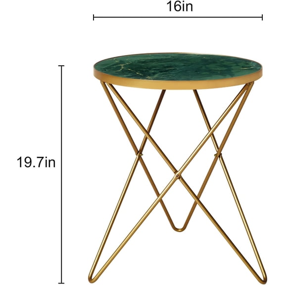 Modern Round Side Table with Marble Effect Top and Gold Metal Frame for Living Room Bedroom Sofa