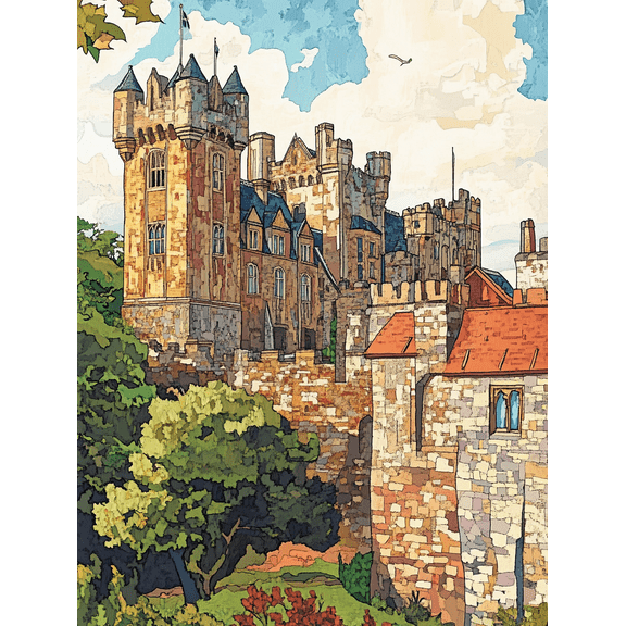Medieval Castle Wall Canvas Art Print,Suitable for Living Room,Office, Dining Room, and Hotel Decoration.