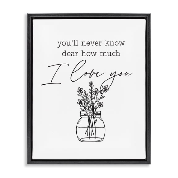 Stupell Industries Shabby Chic I Love You Simple Daisy Botanical Outline Bouquet Black Floating Frame Canvas Art, 17 x 21, by Lettered and Lined