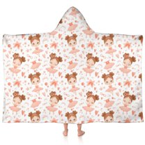 Ballet Princess Pattern Hooded Bath Towel，60"x35" for Ages 3 To 12 Kids, Quick Dry Lightweight Soft Microfiber Hood Beach Towel Cover Up for Kids