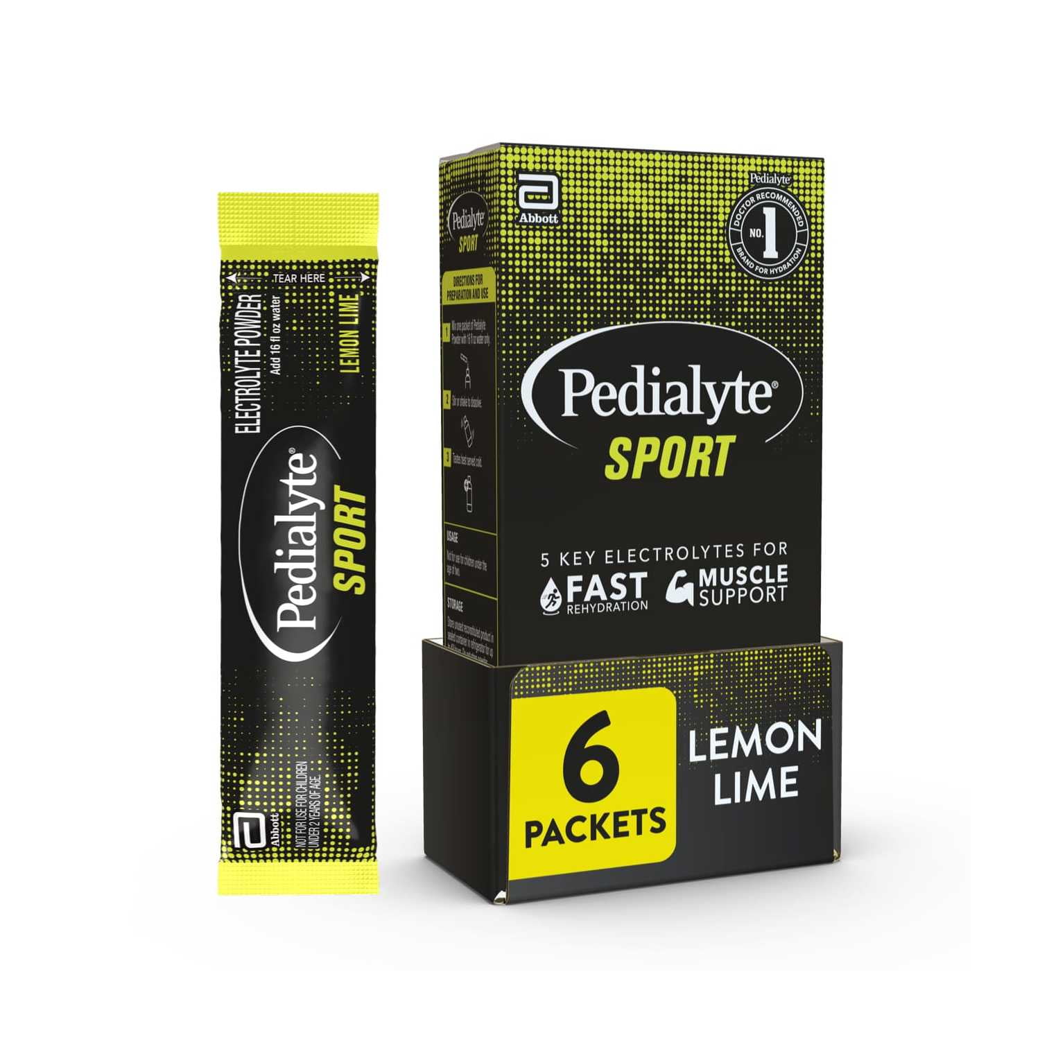 (2 pack) Pedialyte Sport Electrolyte Powder, Lemon Lime, 6 Powder Packets