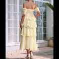 thumbnail image 4 of Vestido Bohemio de Verano para Mujer, con Mangas Abullonadas, Corte A, Holgado, con , para Vacaciones en la Playa, Amarillo , Talla M, 4 of 7
