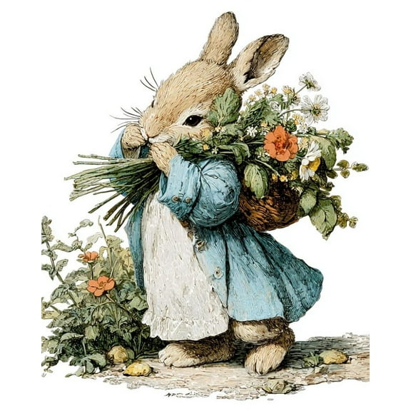 Paint by Numbers for Adults Kids Beginner Blue Flower-Picking Rabbit DIY Acrylic Painting by Numbers Kits with Brushes Acrylic Pigment Home Decoration Gifts 16 x 20 inch