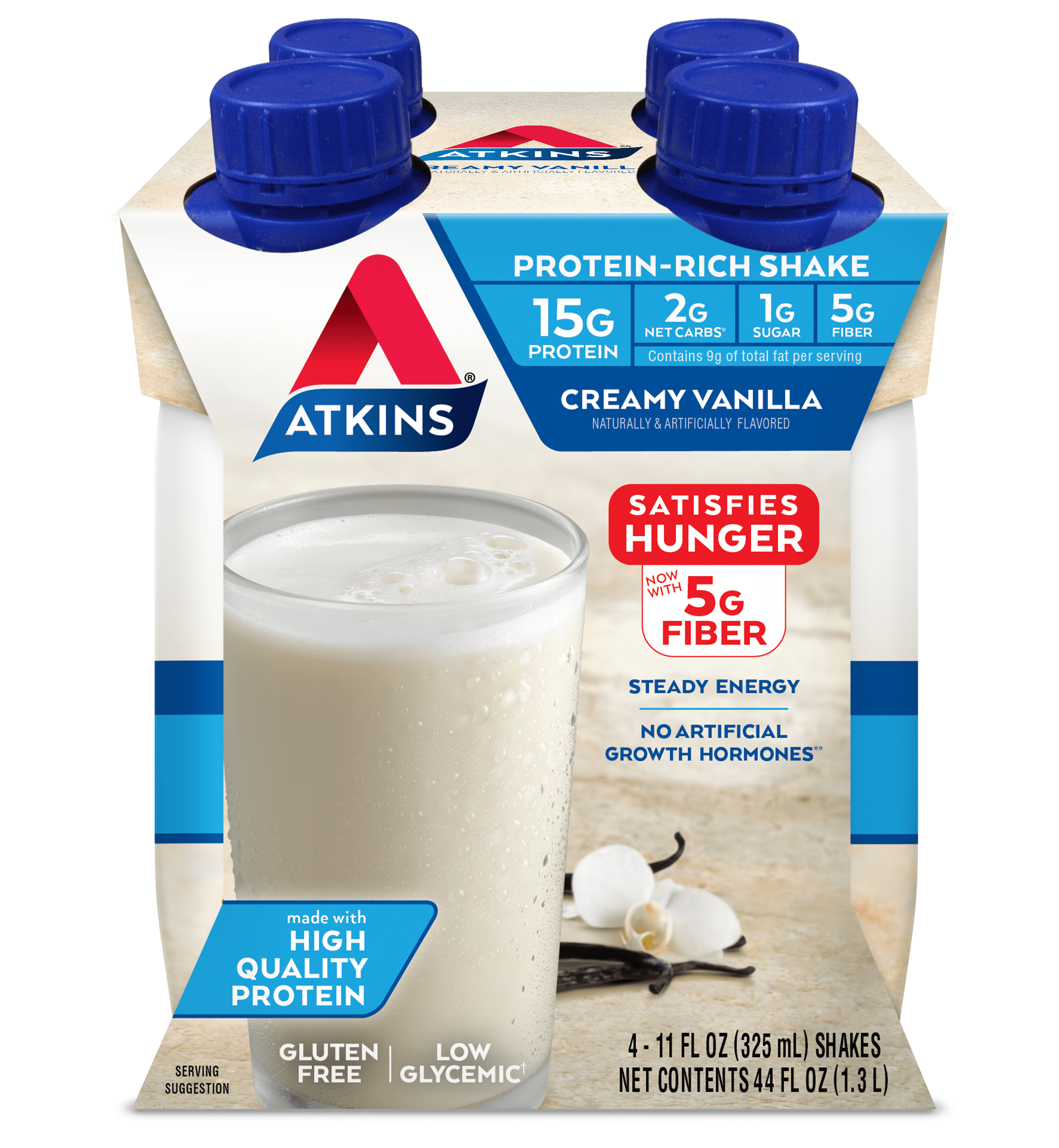 Atkins Gluten Free ProteinRich Shake, Creamy Vanilla, Keto Friendly, 4