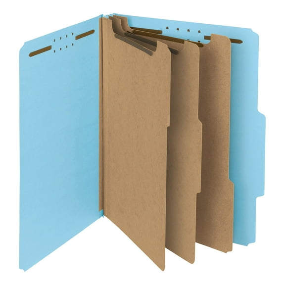 Smead® Pressboard Classification Folders, 3 Dividers, Letter Size, 100% Recycled, Blue, Box Of 10