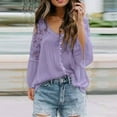 thumbnail image 2 of UJNDER Women's Long Sleeve Lace Trim Tunic Tops Button Down Casual Blouse Cute V Neck Shirt Tops for Women Feminine Detail Purple S, 2 of 5