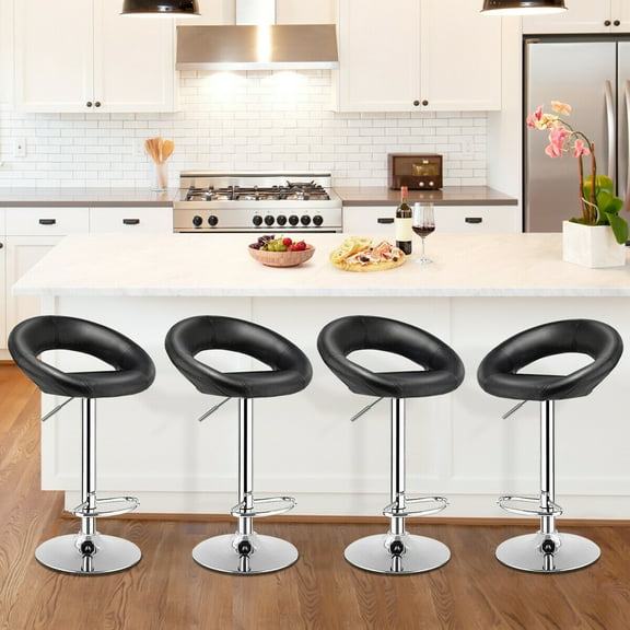 Gymax Bar Stool with Adjustable Height & Swivel, Black, Set of 4