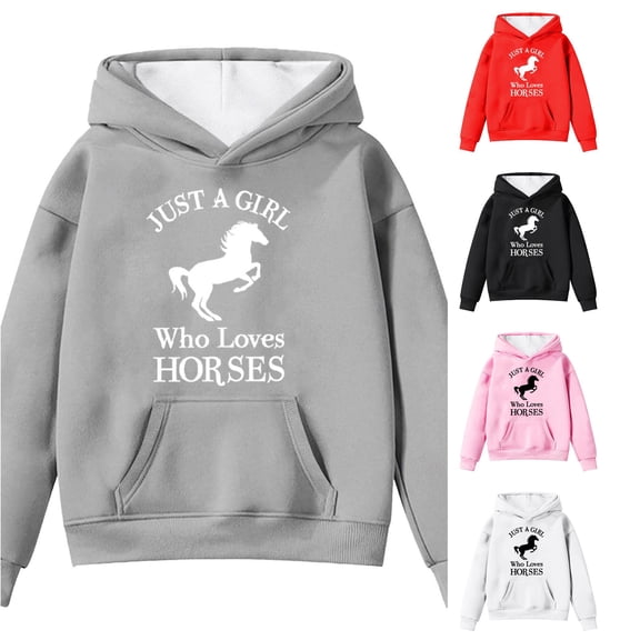 RMGVDSD Girls Hoodies Sweatshirts Fall Winter Pullover with Pocket Cute Horse Print Long Sleeve Hooded Sweatshirt for Kids Casual Tops Fashion Fall Tops 10-11 Years