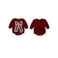 thumbnail image 2 of Rdhnmea Newborn Baby Girl Velvet Christmas Romper Loose Fit Decorative Bow Bubble Bodysuit Long Sleeve Xmas Jumpsuit Infant Fall Winter Clothes, 2 of 9