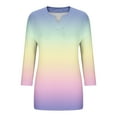 thumbnail image 5 of Women's Plus Size Casual 3/4 Sleeve V-Neck T-Shirt, Loose Fit Tunic Blouse, Summer Gradient Large Size Comfortable Top for Daily Wear, Limited Time Off, 5 of 5