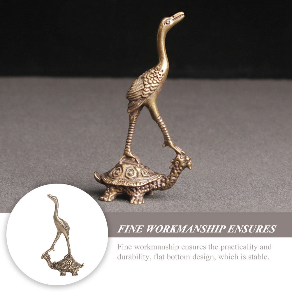 4pcs Vintage Brass Animal Statue Brass Turtle Crane Figurine
