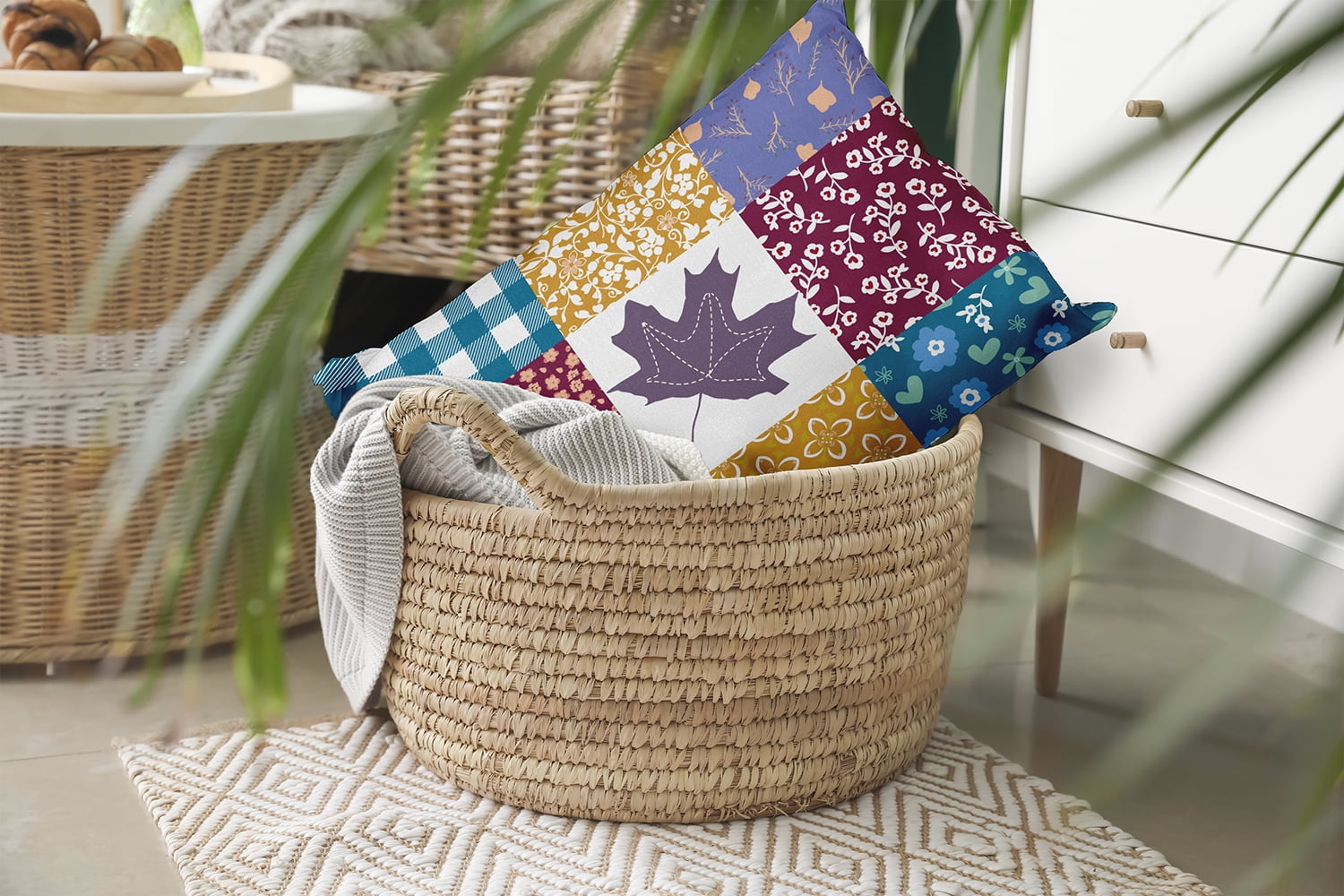 20" x 14" Simply Daisy Printed Quilt Leaves Polyester Accent Pillow, Larkspur Qty 1