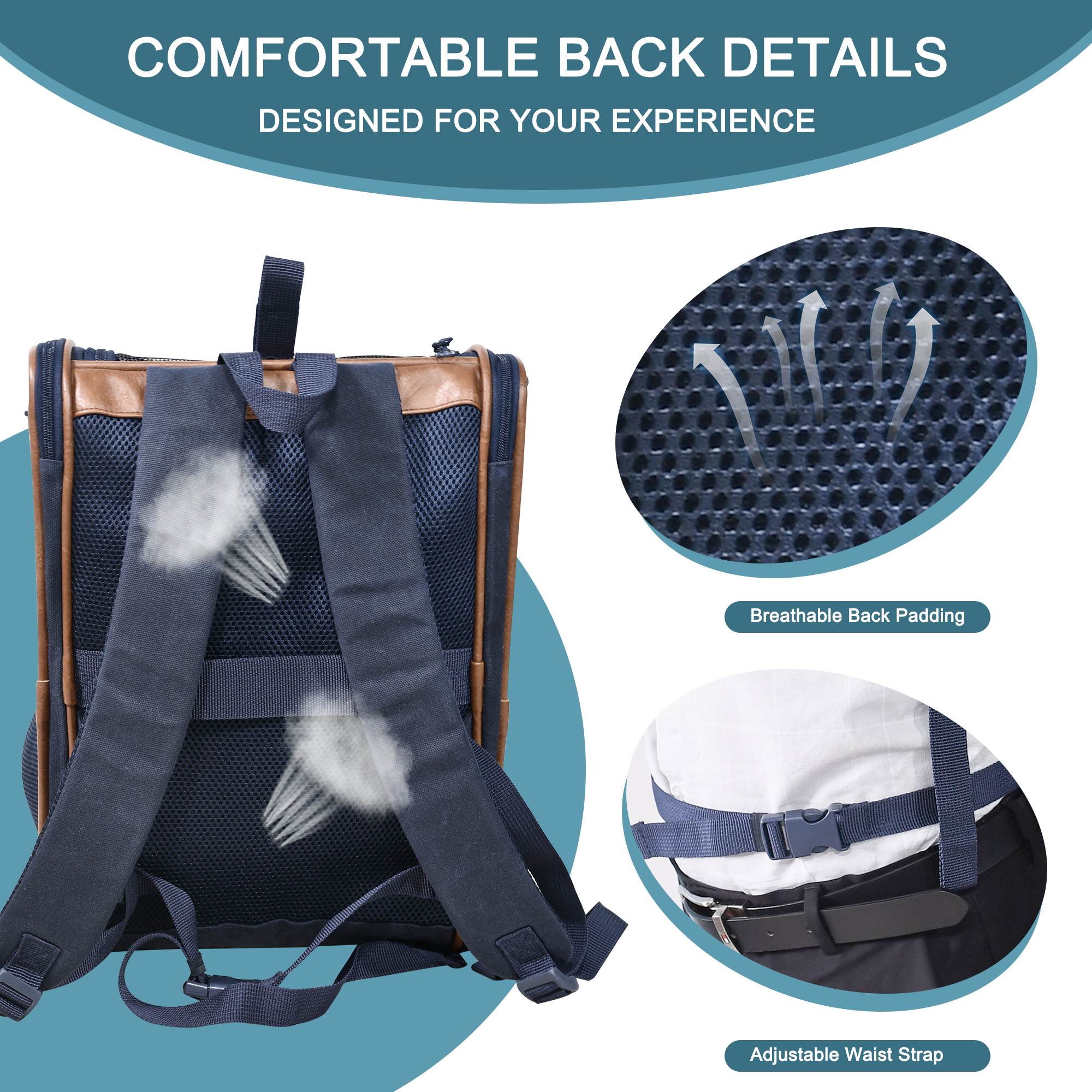 GOOPAWS Pet Carrier Backpack for Dogs and Cats, for Hiking Travel Camping Outdoor Hold Pets Up to 25 Lbs, Navy Blue