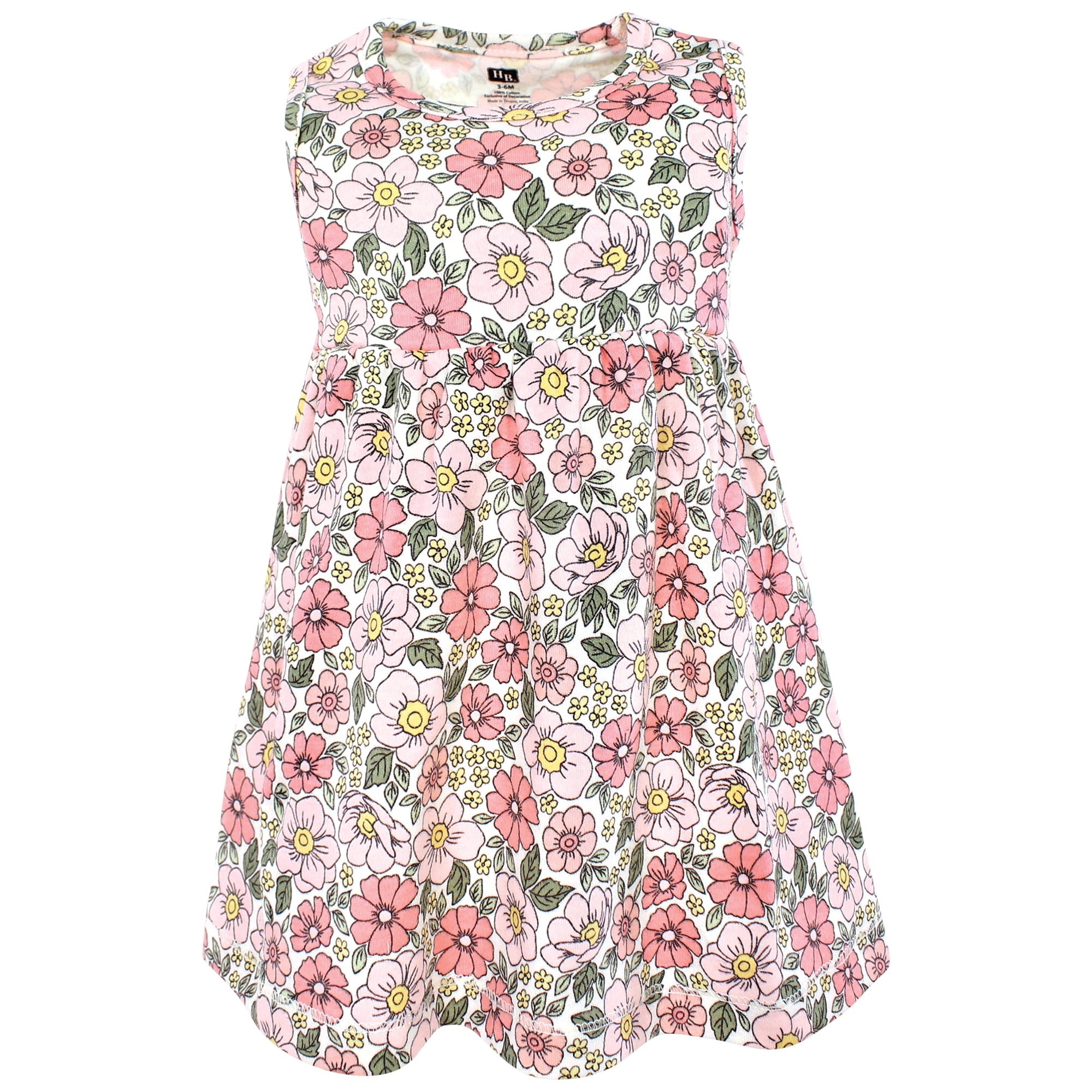 Hudson Baby Girls Cotton Dress and Cardigan Set, Pink Yellow Pretty Floral, 3-6 Months