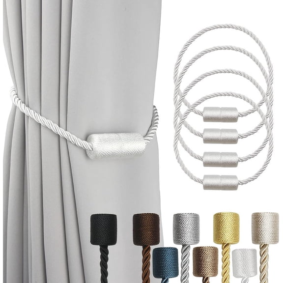 4 Pack Strong Magnetic Curtain Tiebacks Outdoor Elegant Decorative Tie Backs Modern Rope Tiebacks for Drapes Window Curtain Holdbacks for Draperies