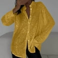 thumbnail image 2 of Oversized Tshirts Shirts for Women Long Sleeve Fashionable Sequin Lapel Solid Color Casual Shirt Short Sleeve Women's Tops, Tees & Blouses, 2 of 5