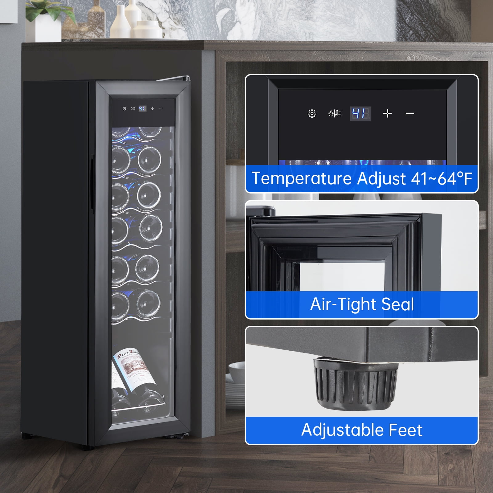 Roromall 14 Bottle Compressor Wine Cooler, Freestanding Beverage Refrigerator, Wine Cellar with Adjustable Temp Control for Red, White, and Champagne, Beer, Soda