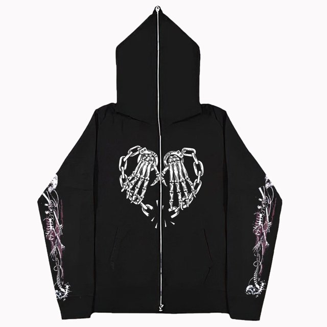 2023 Sudaderas con corazones rojos oscuros europeas y americanas para hombres y mujeres, sudaderas con capucha, parejas góticas, sudaderas con cremallera de gran tamaño Harajuku