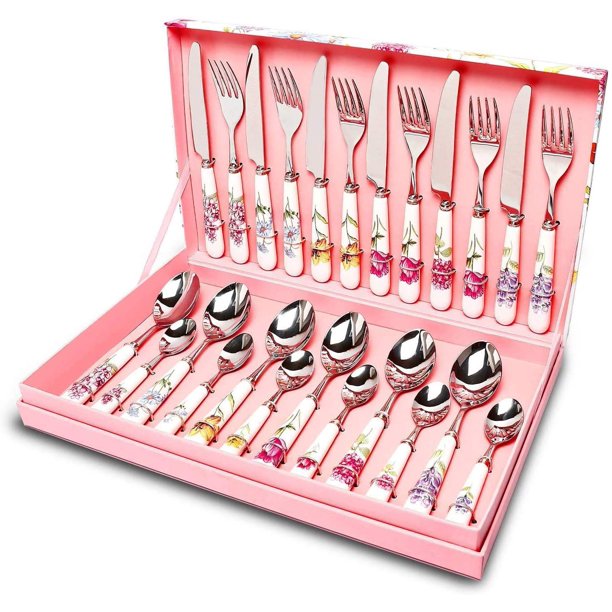 24 Pcs Stainless Steel Flatware Set Dinner Knives, Forks and Spoons