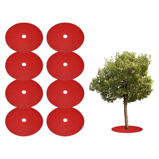 Uxcell 8pcs Tree Mulch Ring 28.3 Inch Non-Woven Round Tree Protector Weed Barrier Mat Plant Cover Rings for Weed Grass Control Root Protection, Red