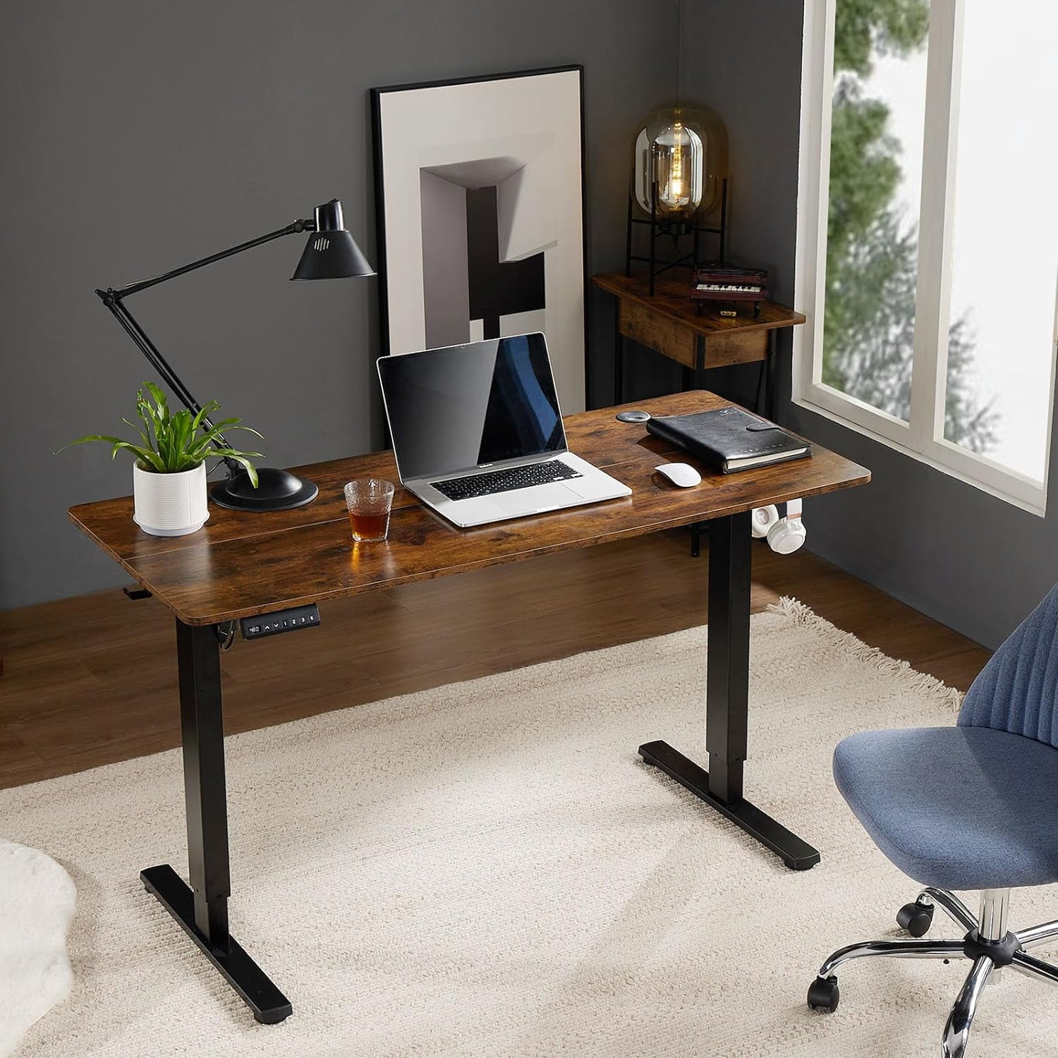 Electric Stand up Desk, 48'' Wide Desktop with Adjustable Height, Standing Computer Desk for Home Ofiice, Brown