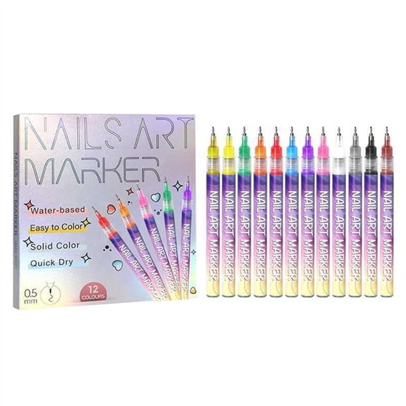 KitGody 12-Color Nail Art Brush Set, DIY Nail Art Brush Set, Ultra-Fine Colored Highlight Nail Brushes, Perfect for Holiday Gifts and Birthday Presents