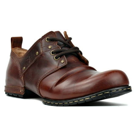 OSSTONE Moto Boots Chukka Boots for Men Fashion Zipper-up Leather Casual Shoes 6015-1-Red-14 Red