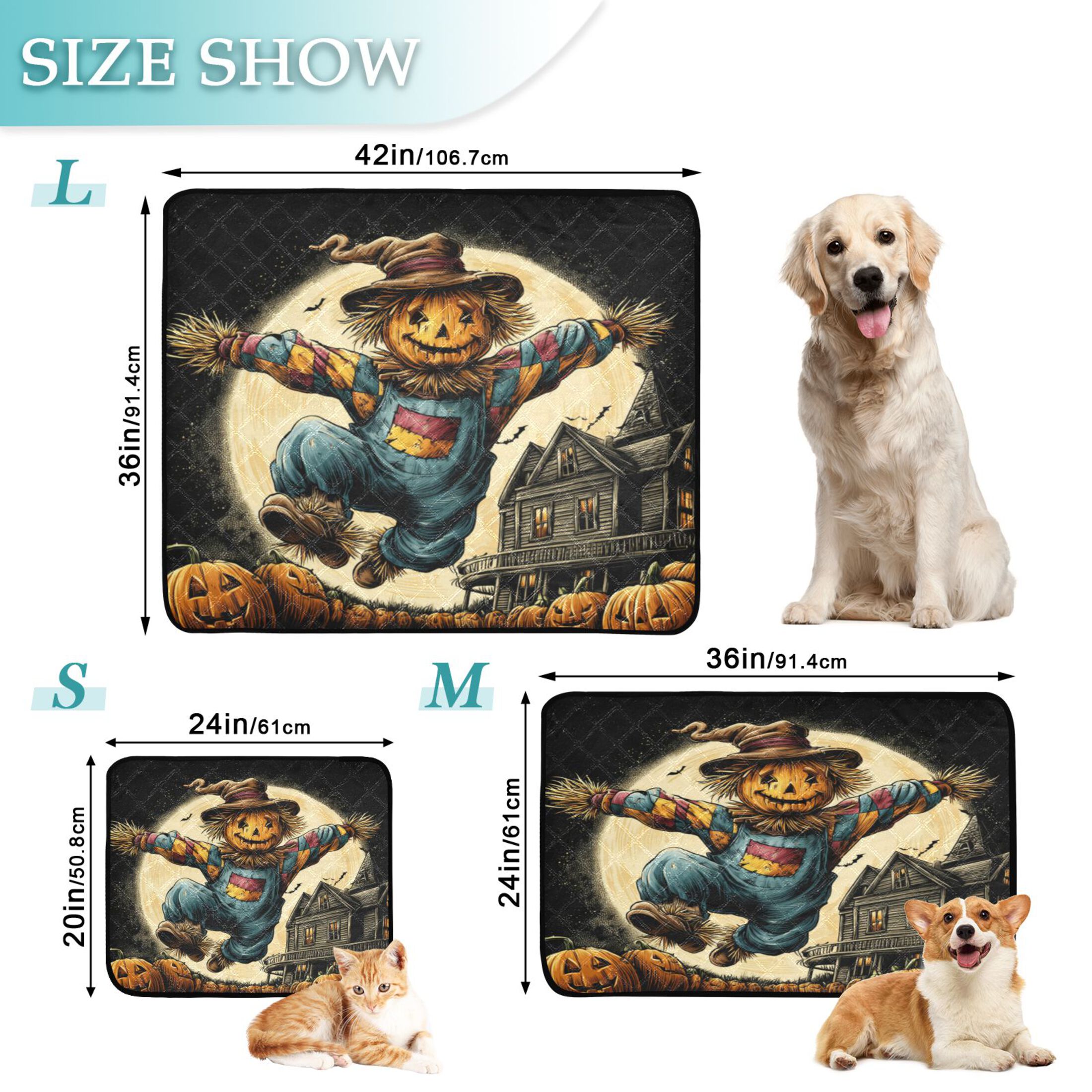 Qxltty Cute Scarecrow Cat litter Pads Pet Set of 2 Diaper Mats Center Anti-leakage Layer Absorbent Soft and Comfortable