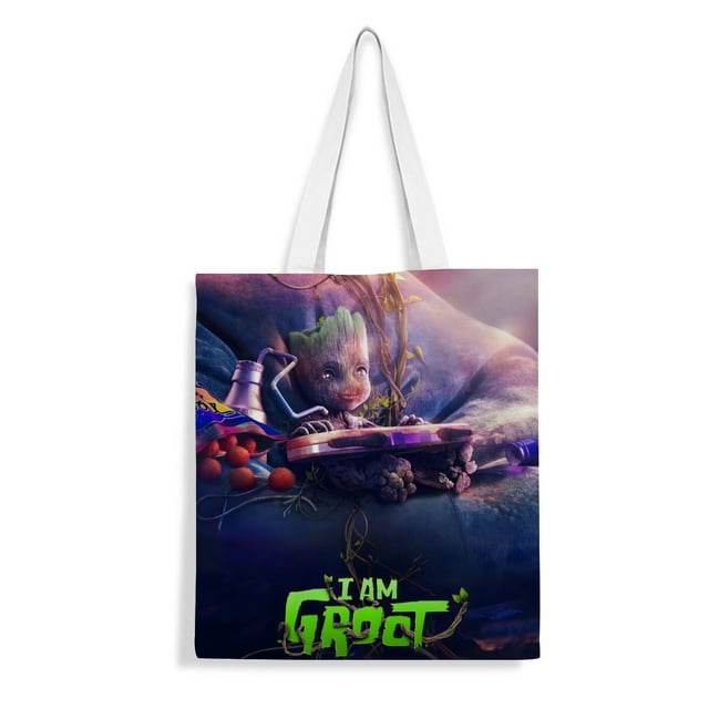 I am Groot Bolso de tela con estampado de lienzo para mujer, bolsa de compras reutilizable y estética, con cremallera interior, regalo para mujer,38*45cm.