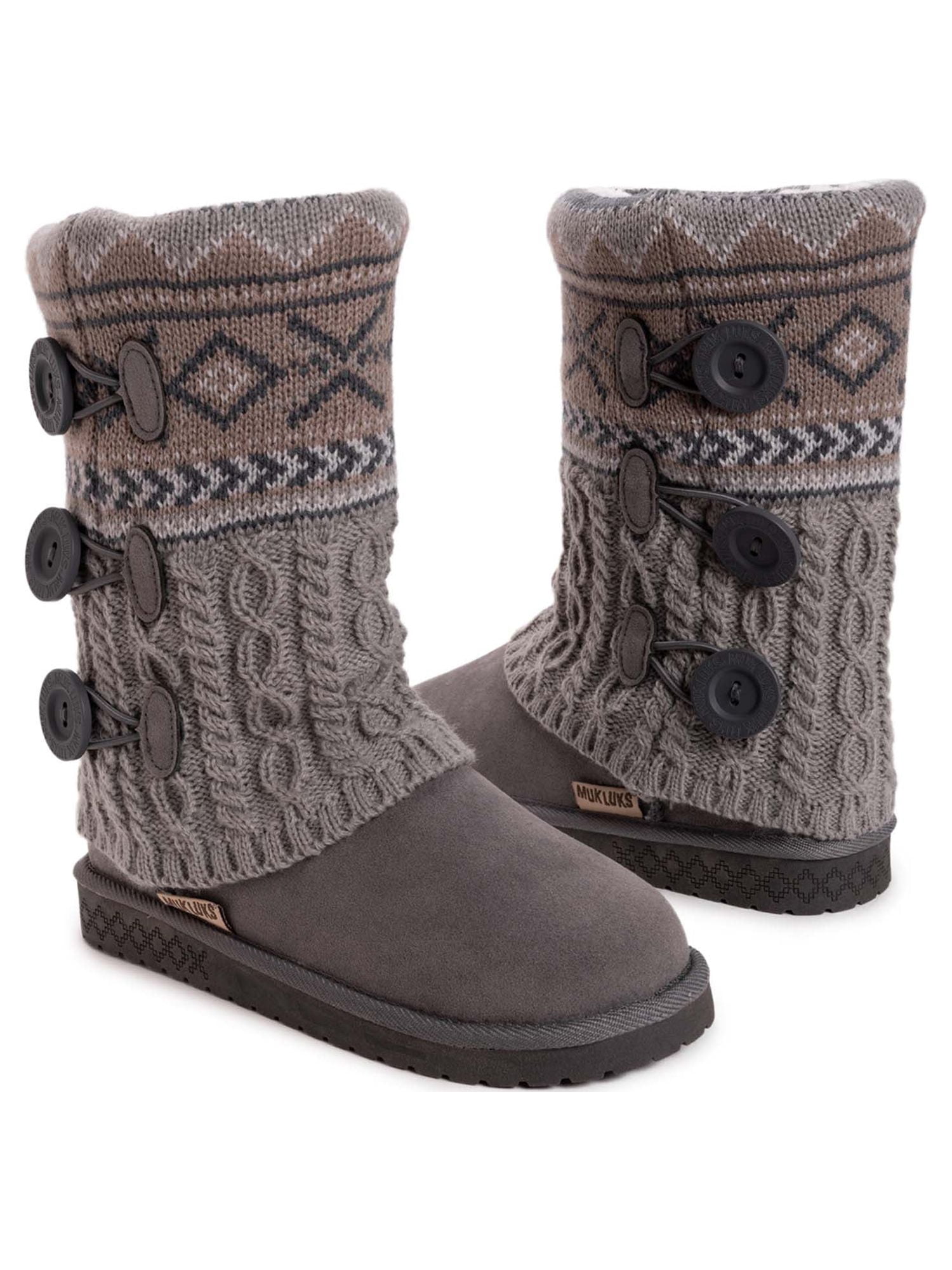 Muk Luks Women's Cheryl Faux Fur Lined Side Button Pattern Knit Boots, Wide Width Available