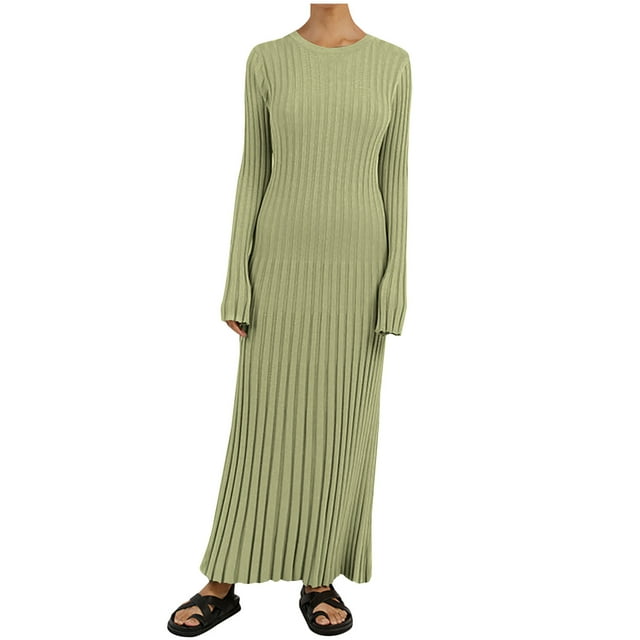Mrat Hauts de Chandail pour Femmes Chandail Décontracté pour Femmes à Col Rond à Manches Longues Taille Enveloppée Fessiers Noués Enveloppement Fessiers Robe Chandail Côtelée Hauts de Chandail pour Femmes P-197 Vert G