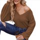 thumbnail image 3 of Blusa de Larga con Cuello en V para Mujer, Estilo Farol, Elegante, Informal, de Punto Acanalado, Corte Holgado, Otoño 2025 Marrón S, 3 of 8