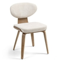 Set of 2 Bernique Beige Washed Woven Fabric Dining Chair with Natural Wood Legs